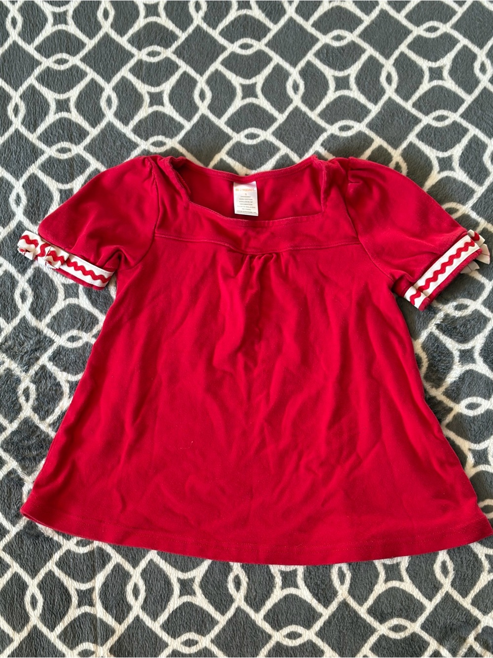 Girls Red Short-Sleeve Top with Bow Trim